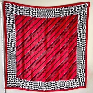 Vintage Anne Klein Extra Large Silk Scarf Red, Black, & White Geometric Houndsto